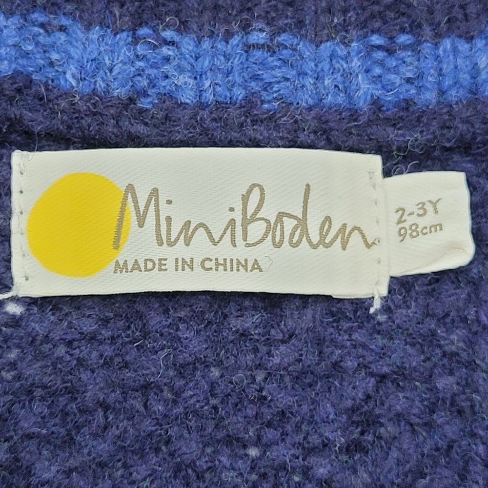 Mini Boden Sweater Cable Knit Stripe Mockneck Zip Wool Blend Blue Size 2-3years - Picture 2 of 13